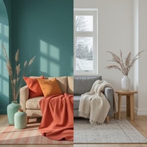 Nordycka szarość przełamana kobaltowym akcentem – kompromis dla sceptyków minimalizmu